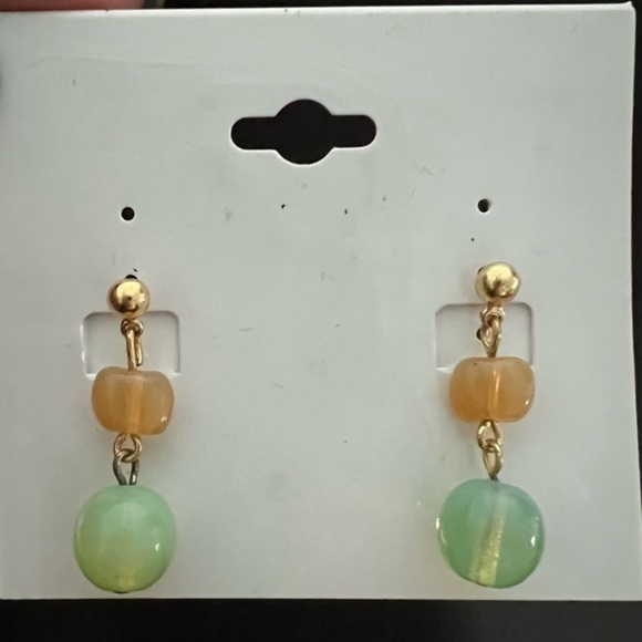 Earrings - Light Grn & Amb Glass Beads‎ - Picture 1 of 2